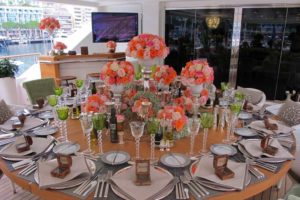 Rich bouquets of roses for this boat