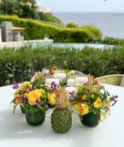 green and yellow centerpiece with pineapple