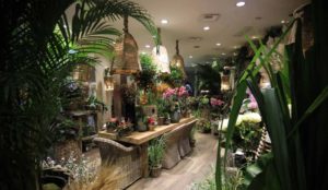 The wood furniture highlights the pastel tones of our flowers
