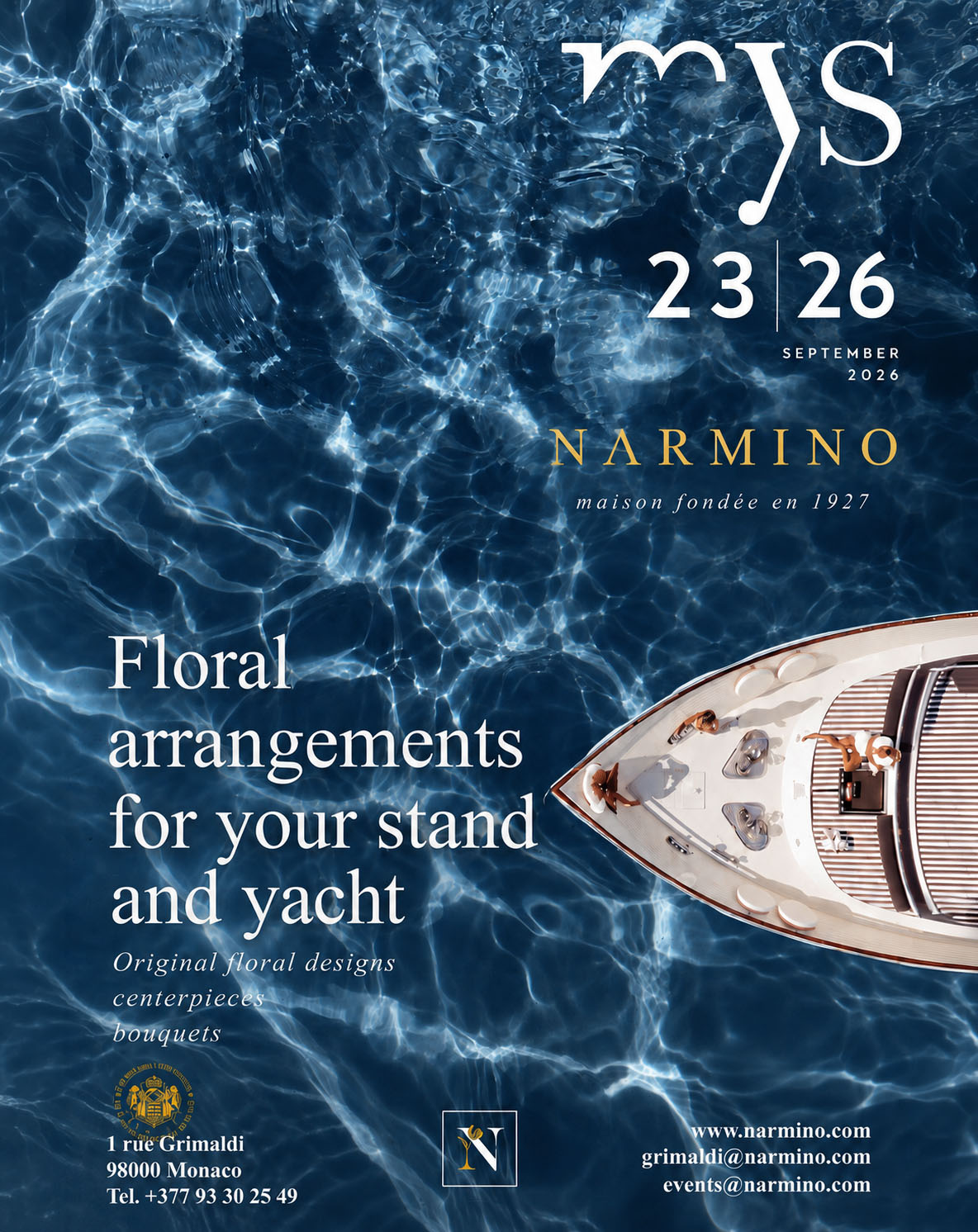 Visuel Narmino pour le Monaco Yacht Show 2026, du 23 au 26 septembre